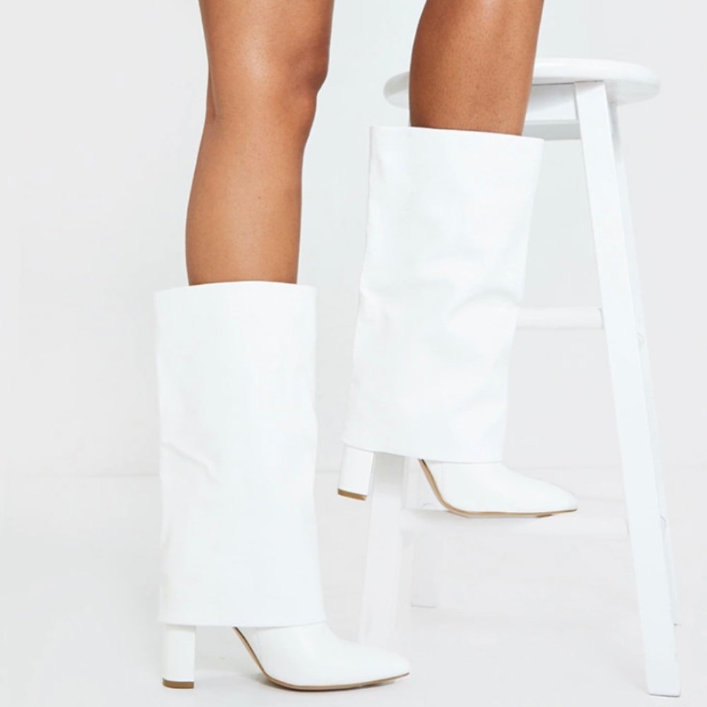 White Fold Over Calf Boots